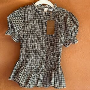 RIHOAS Smocked Gingham Puff Sleeve Top XS NWT Cottagecore Fitted
